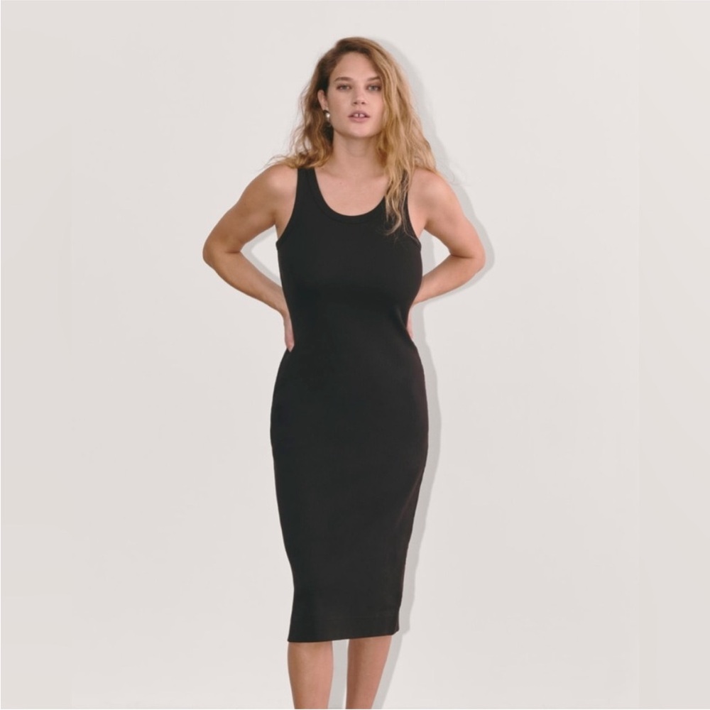 *Everlane Black Rib Knit Organic Cotton Blend Sleeveless Medium Midi Dress